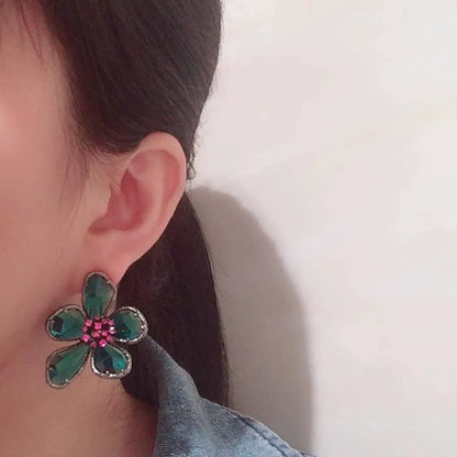 Fashion Crystal Flower Stud Earrings Brooch Ring Jewelry for Women Fashion Girls Vintage Jewelry Party Gift