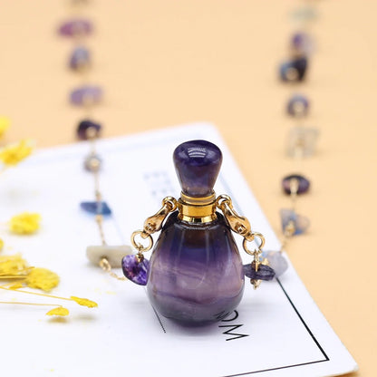 Natural Amethysts Gravel Chain Necklace Charms Natural Stone Perfume Bottle Necklace for Women Jewerly Essential Oil Diffusers