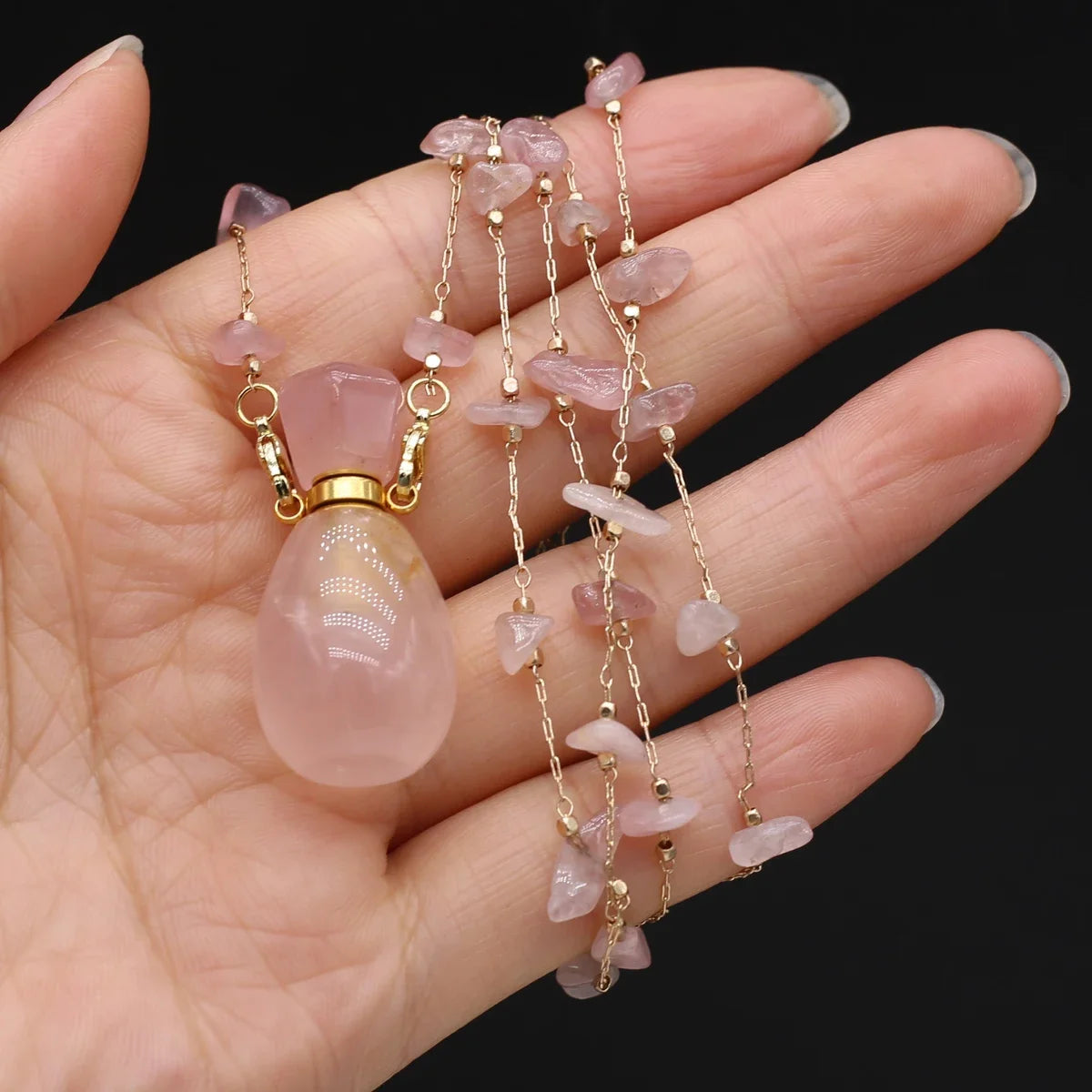 Natural Amethysts Gravel Chain Necklace Charms Natural Stone Perfume Bottle Necklace for Women Jewerly Essential Oil Diffusers