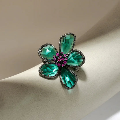 Fashion Crystal Flower Stud Earrings Brooch Ring Jewelry for Women Fashion Girls Vintage Jewelry Party Gift